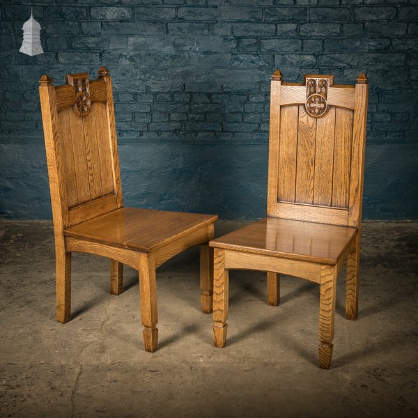 Oak Hallway Chairs, Gothic Revival