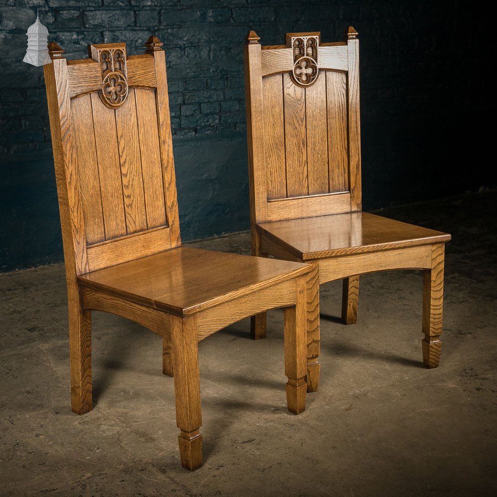 Oak Hallway Chairs, Gothic Revival