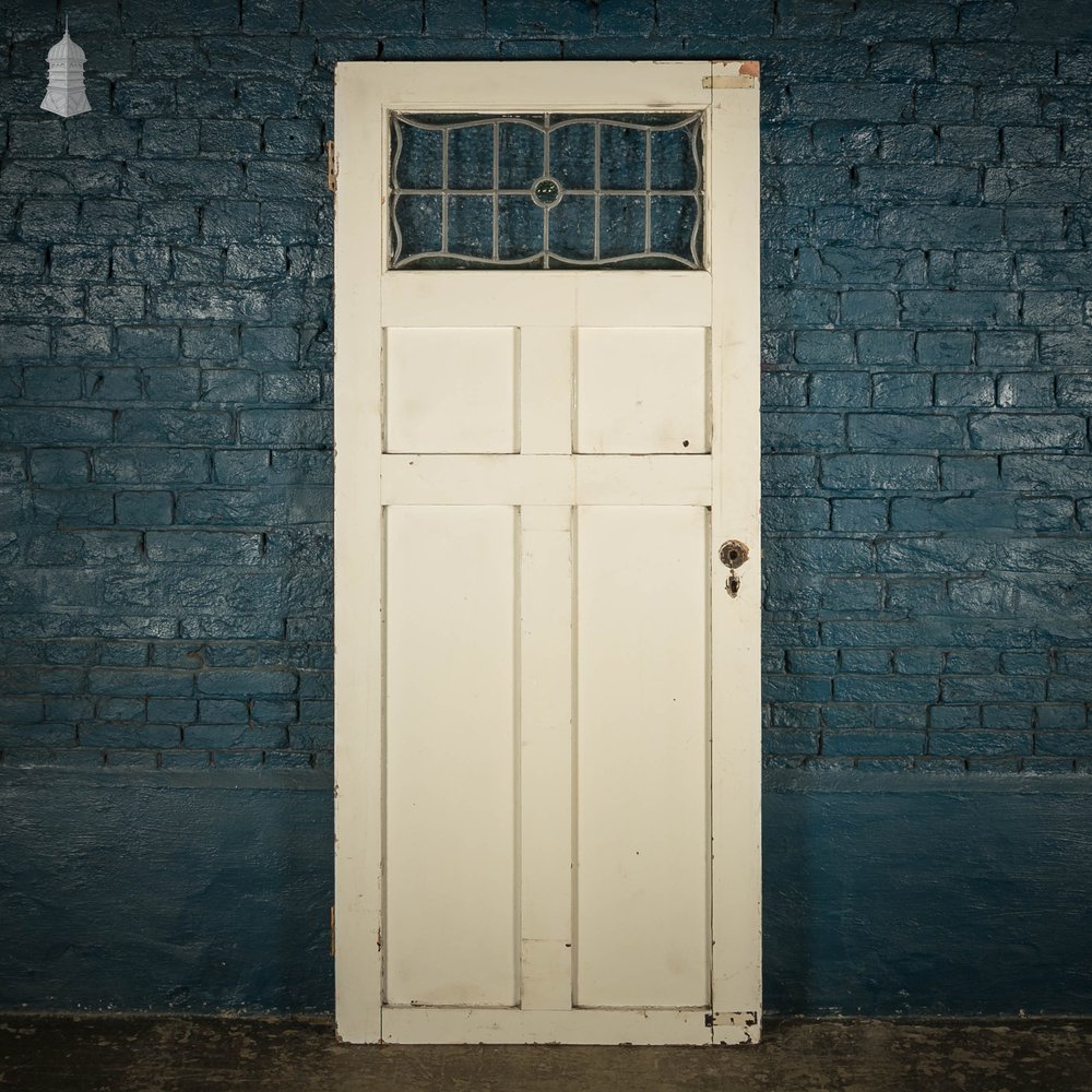 Glazed Pine Door, Victorian Panelled Door with Leaded Glass