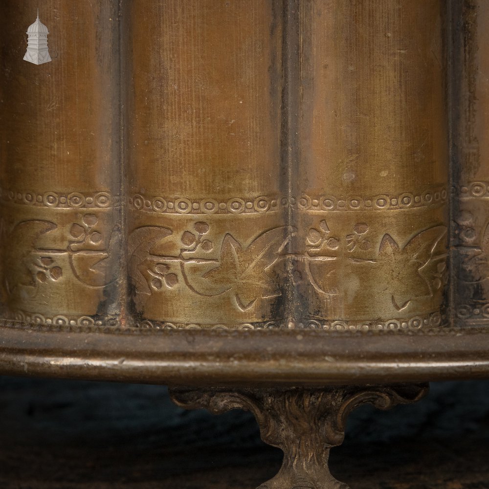 Brass Biscuit Box, 19th C, Brass with Claw Feet and Engraved Details