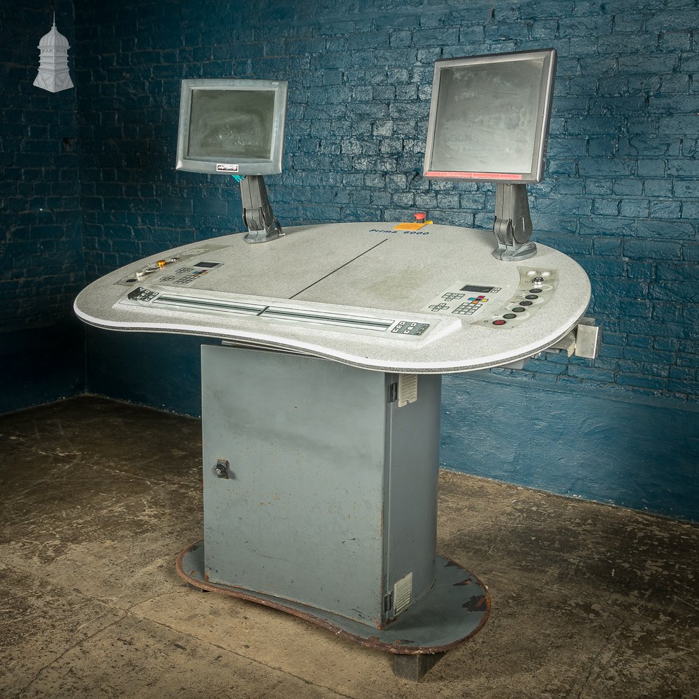 Industrial Control Station, Vintage kidney shaped 'Prima 6000' printing press machine workstation.