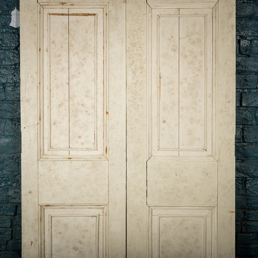 Paneled Double Doors, 3 Panel White Painted Pine