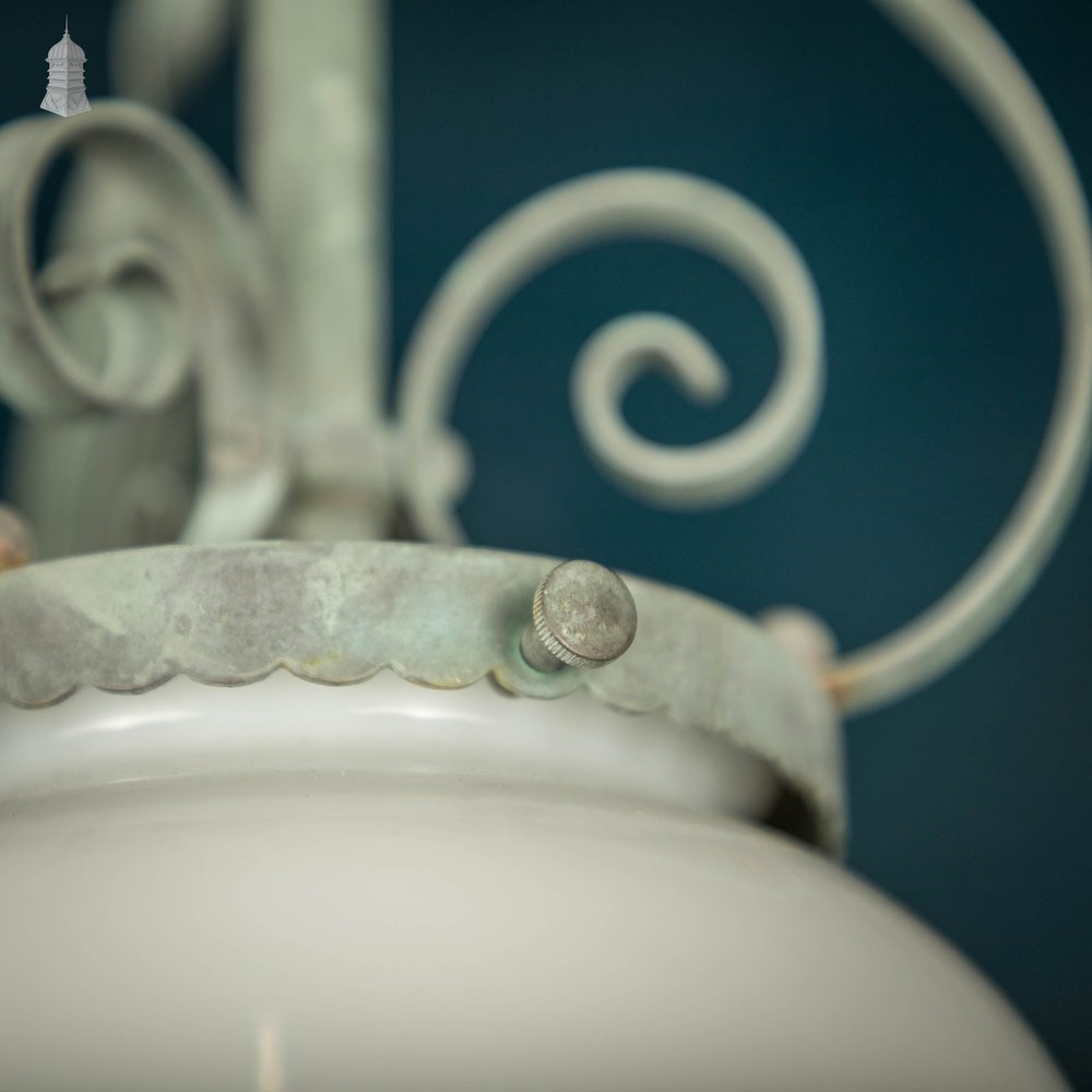 Copper Ceiling Light with Original Opaque Glass Shade, 19th C