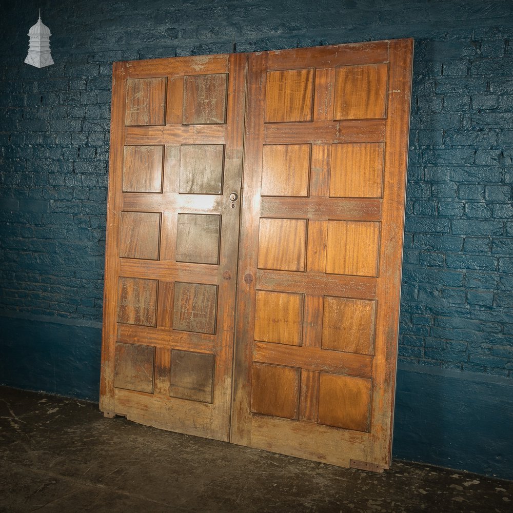 Paneled Hardwood Double Doors, Early 20th C, Mahogany