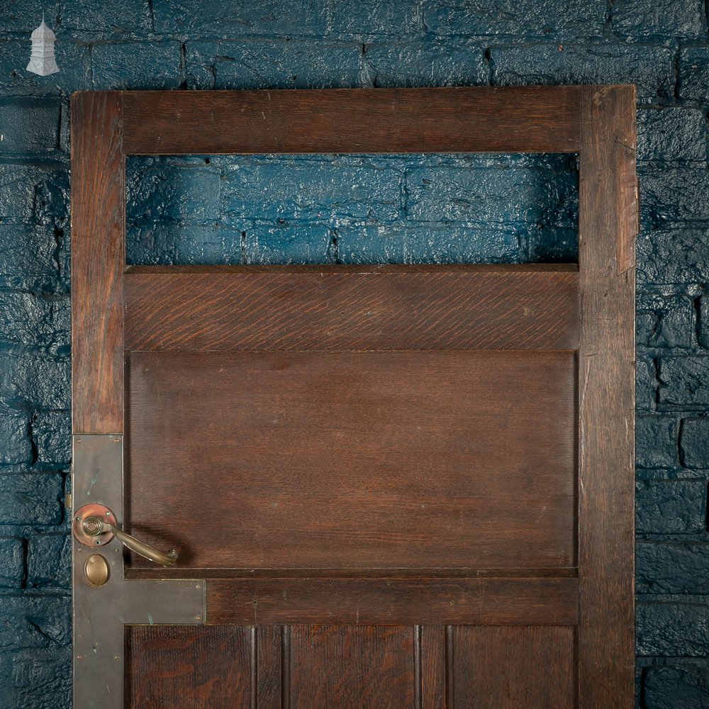 Oak Paneled Door, 5 Panel with Brass Hardware Missing Glazing