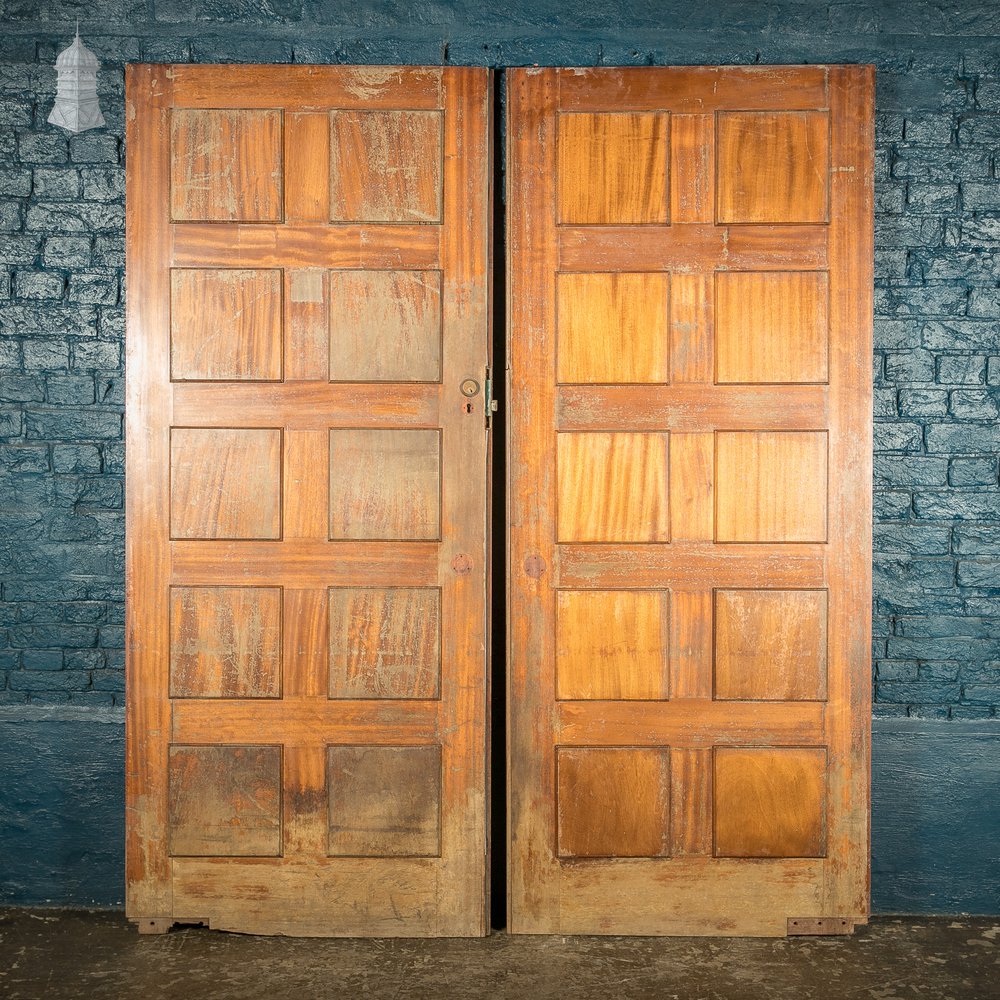 Paneled Hardwood Double Doors, Early 20th C, Mahogany