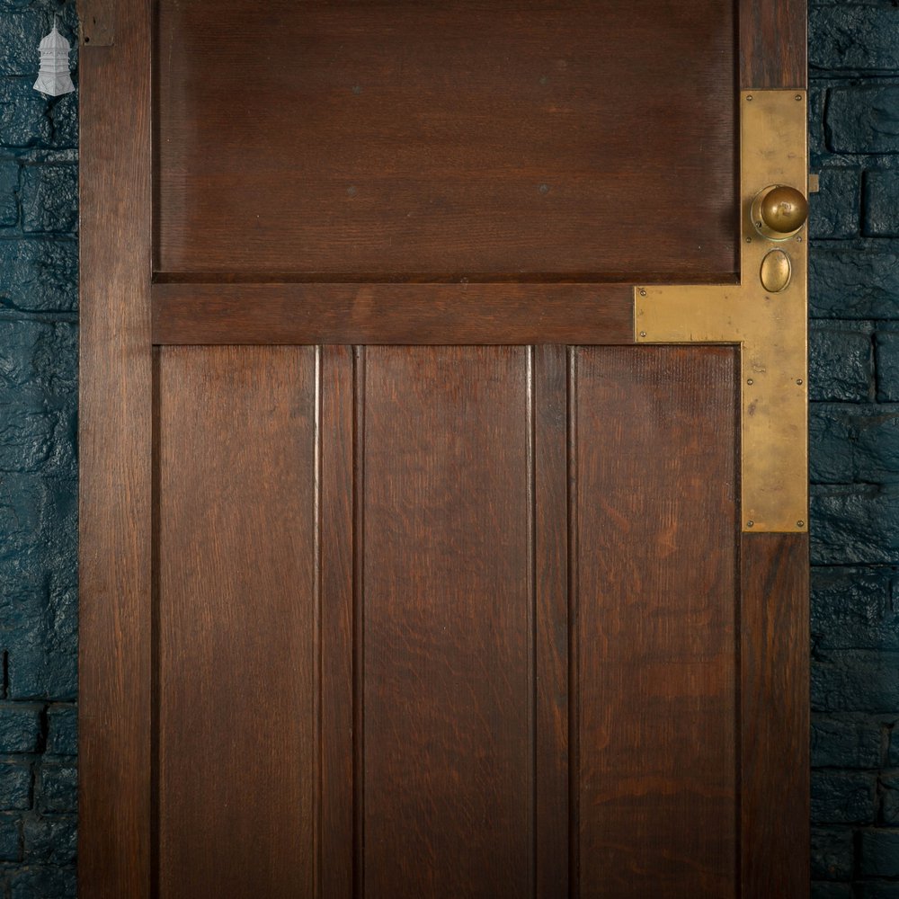 Oak Paneled Door, 5 Panel with Brass Hardware Missing Glazing