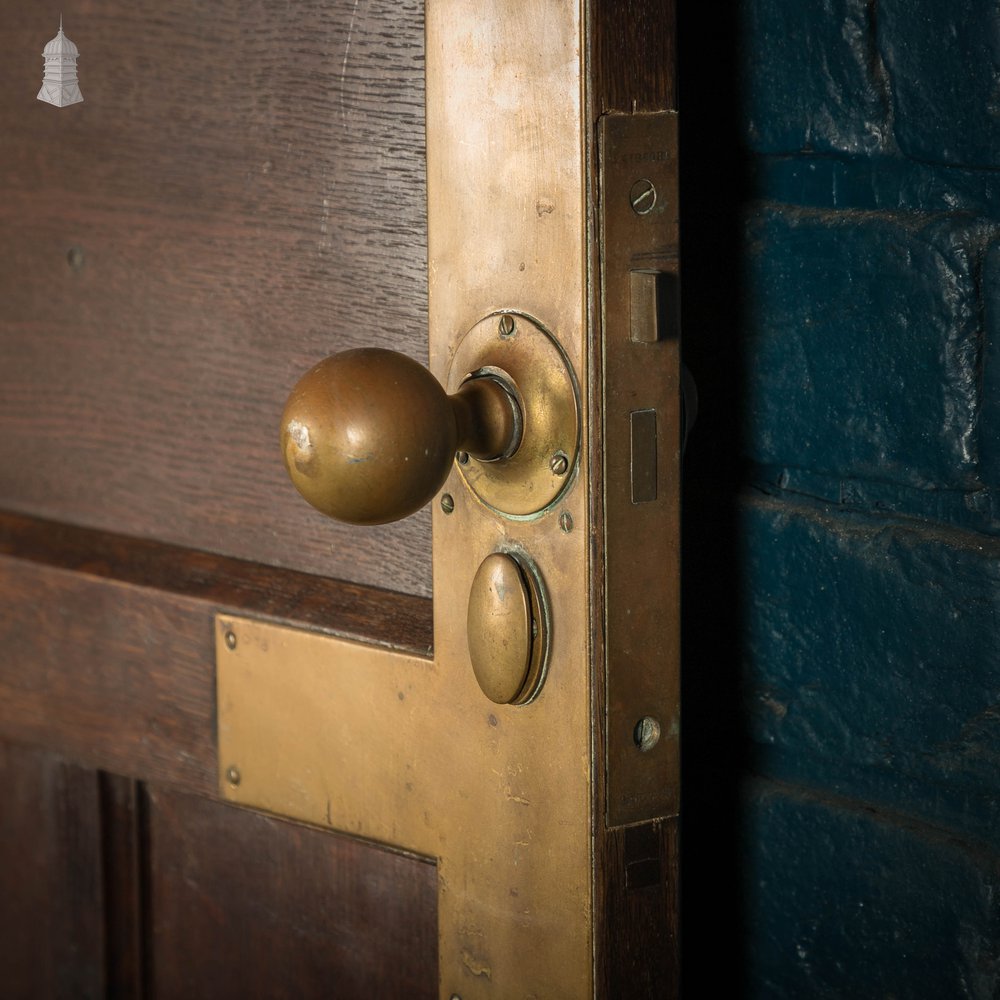 Oak Paneled Door, 5 Panel with Brass Hardware Missing Glazing