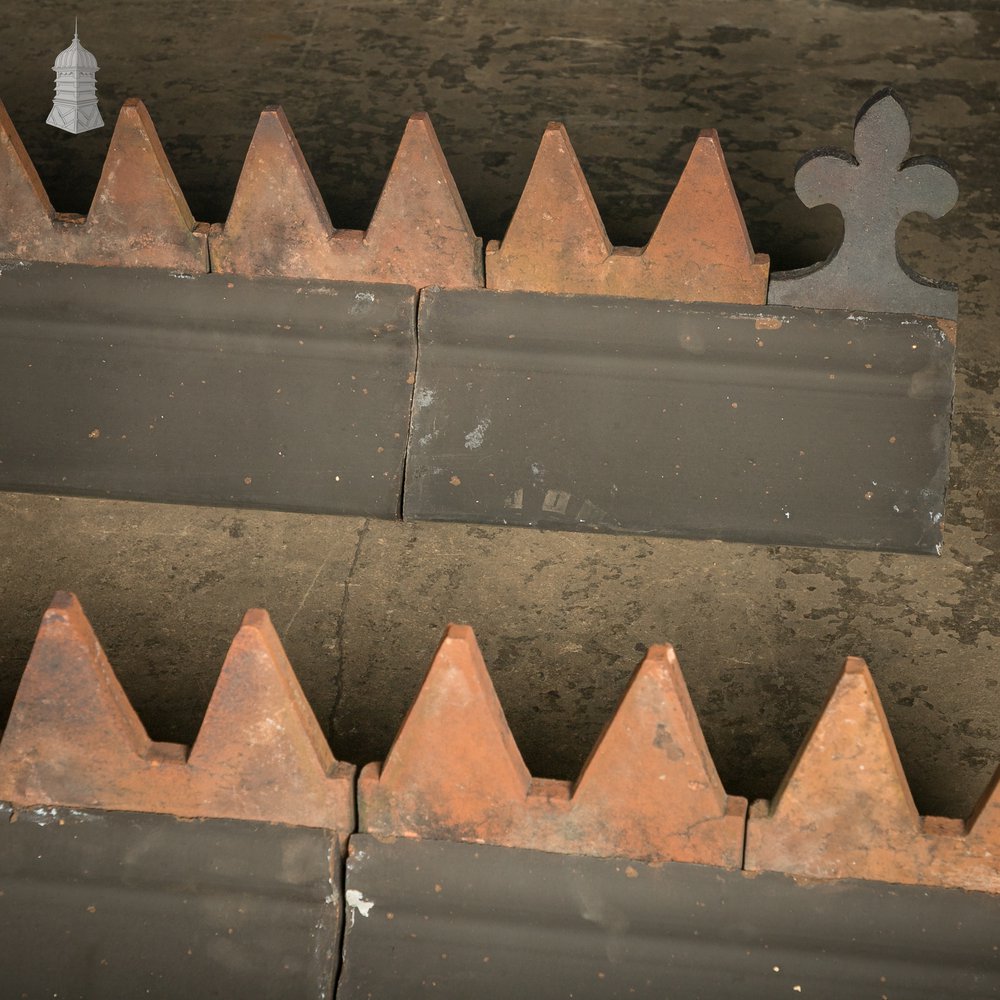 Blue and Terracotta Cox Comb Ridge Tiles, Victorian