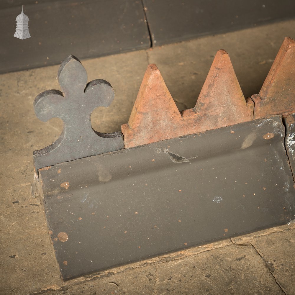 Blue and Terracotta Cox Comb Ridge Tiles, Victorian