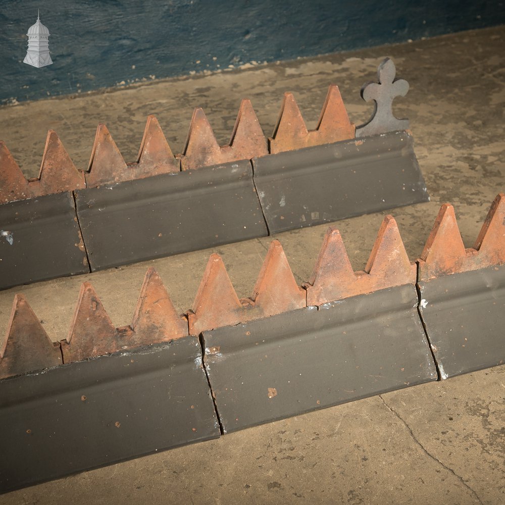 Blue and Terracotta Cox Comb Ridge Tiles, Victorian