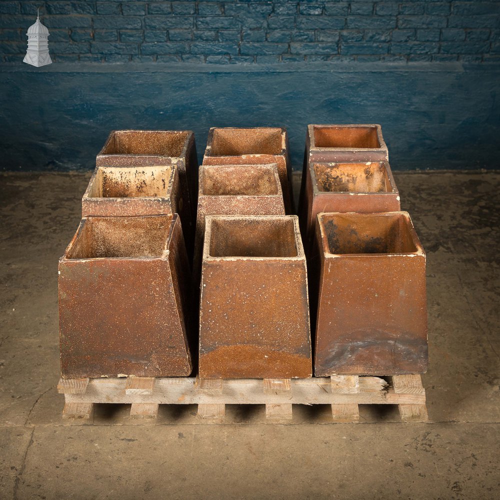 Square Tapered Planters, Open Bottom, Salt Glazed