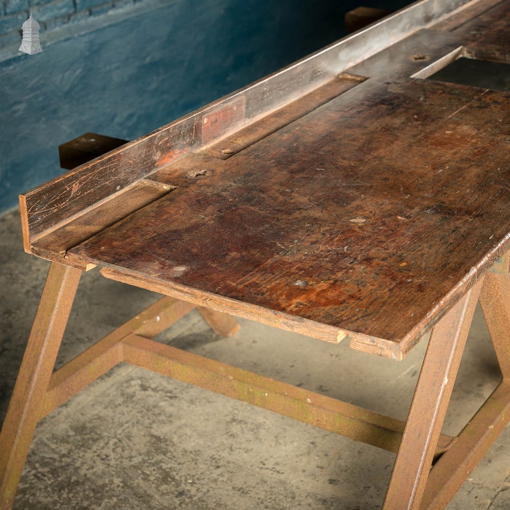 Iroko Worktop, 2.2 Metres Long, Reclaimed From Science Lab With Upstand and Sink Cut Out