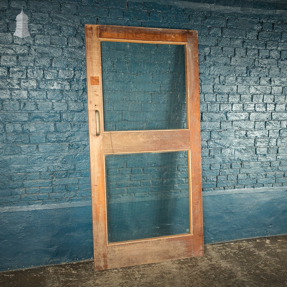 Hardwood Glazed Door, Mahogany with Wired Glass Early 20th C