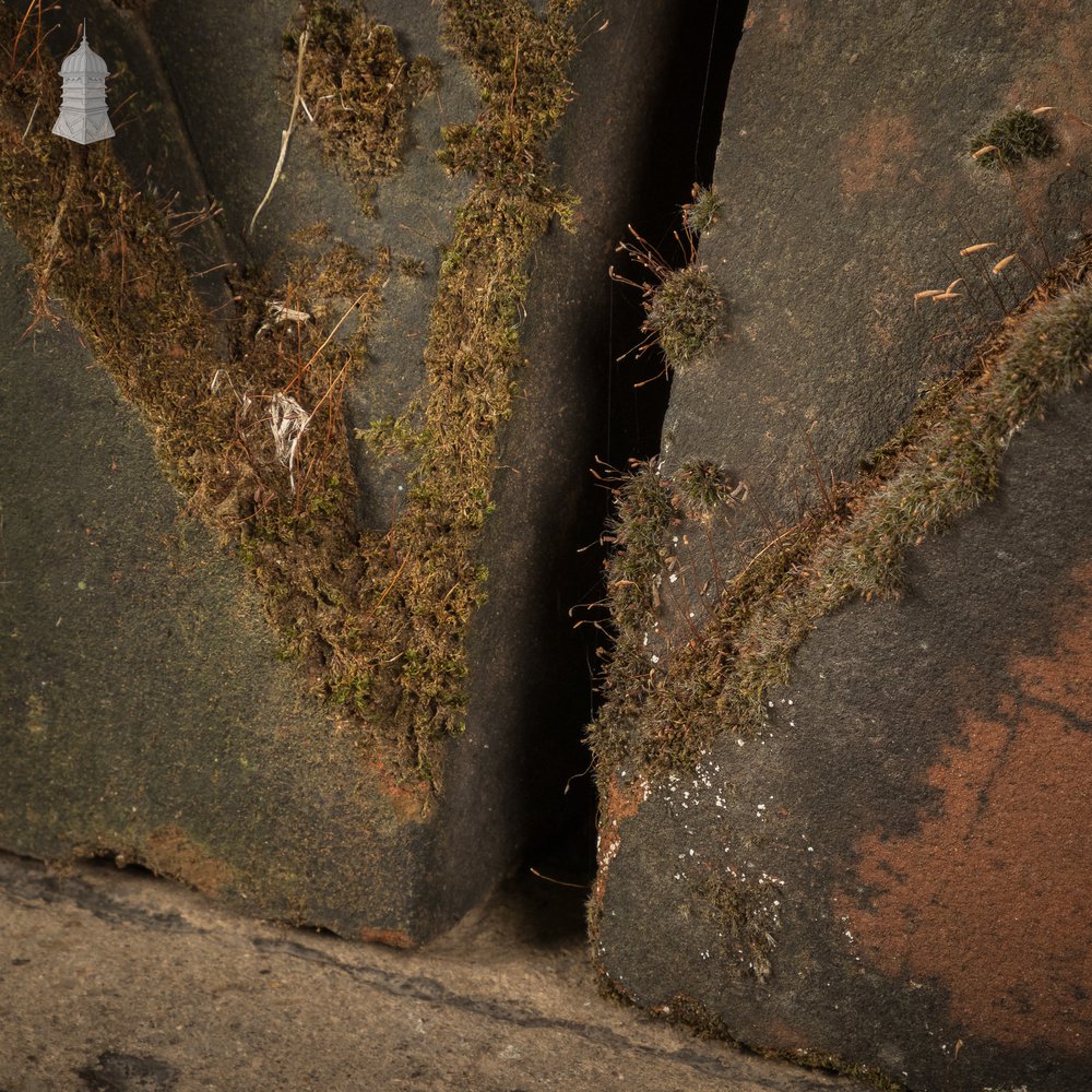 Parapet Coping Bricks, Decorative Rose Detail, 19th C Weathered Red Clay, Pair