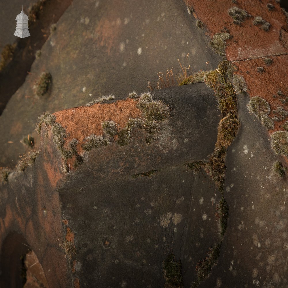 Parapet Coping Bricks, Decorative Rose Detail, 19th C Weathered Red Clay, Pair