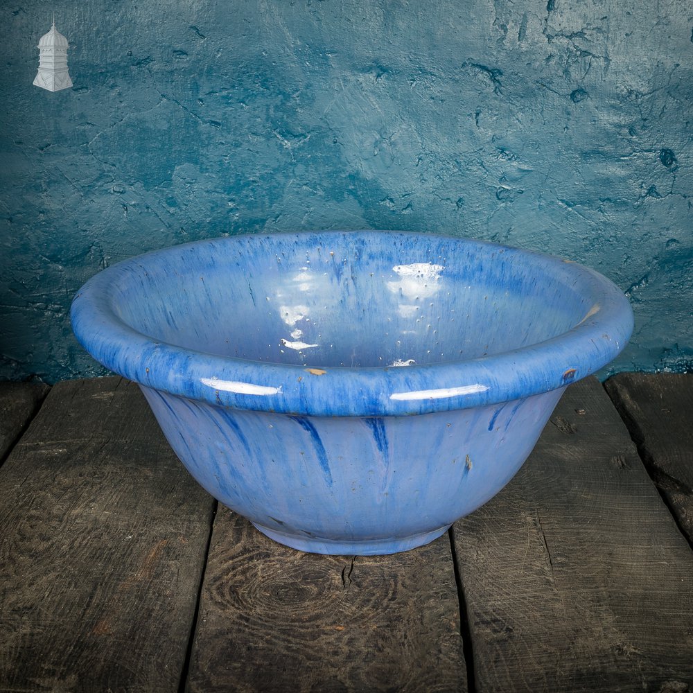 Large Ceramic Bowl, Blue Glazed Finish