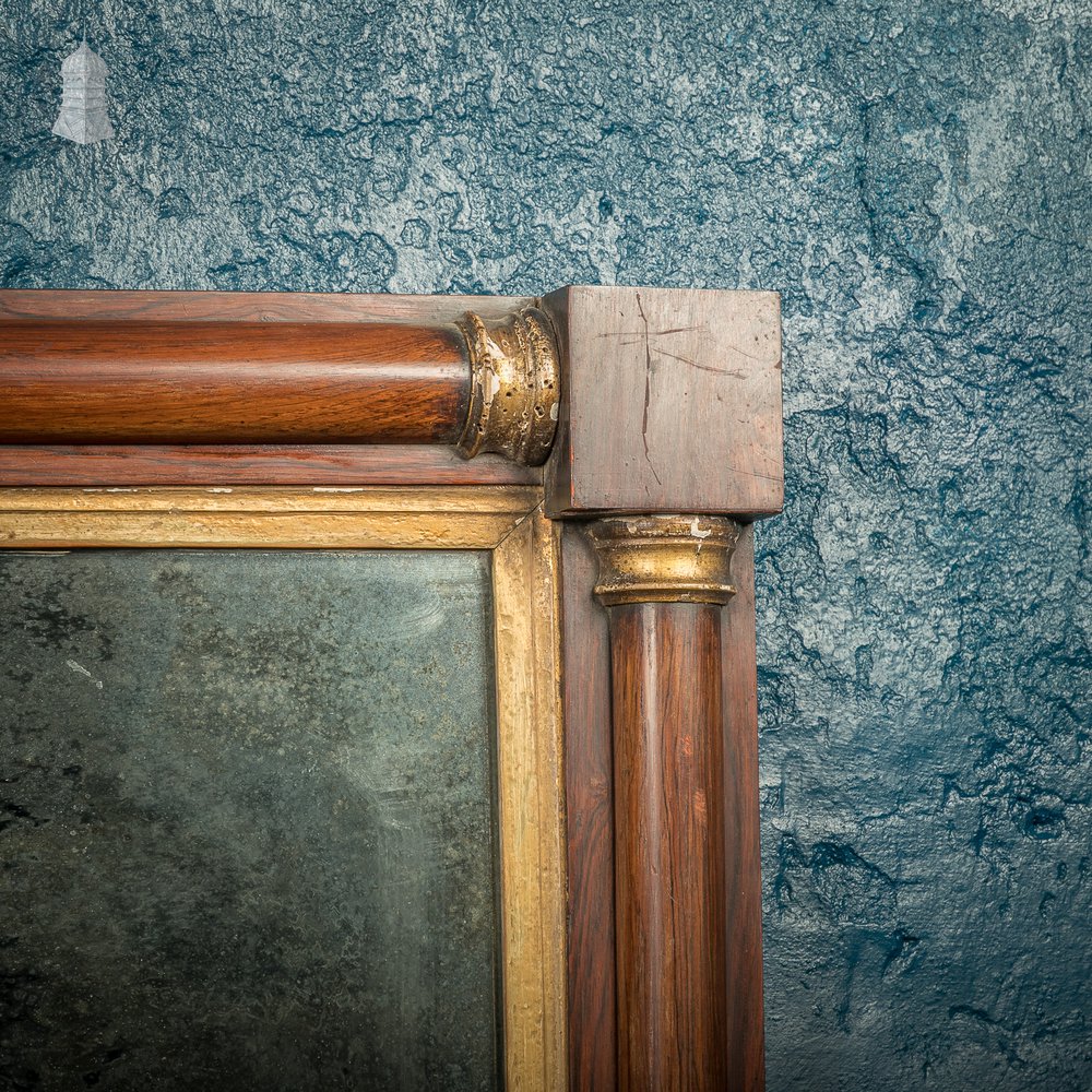 Rectangle Oak Mirror with Columns & Gilt Decoration, 19th C