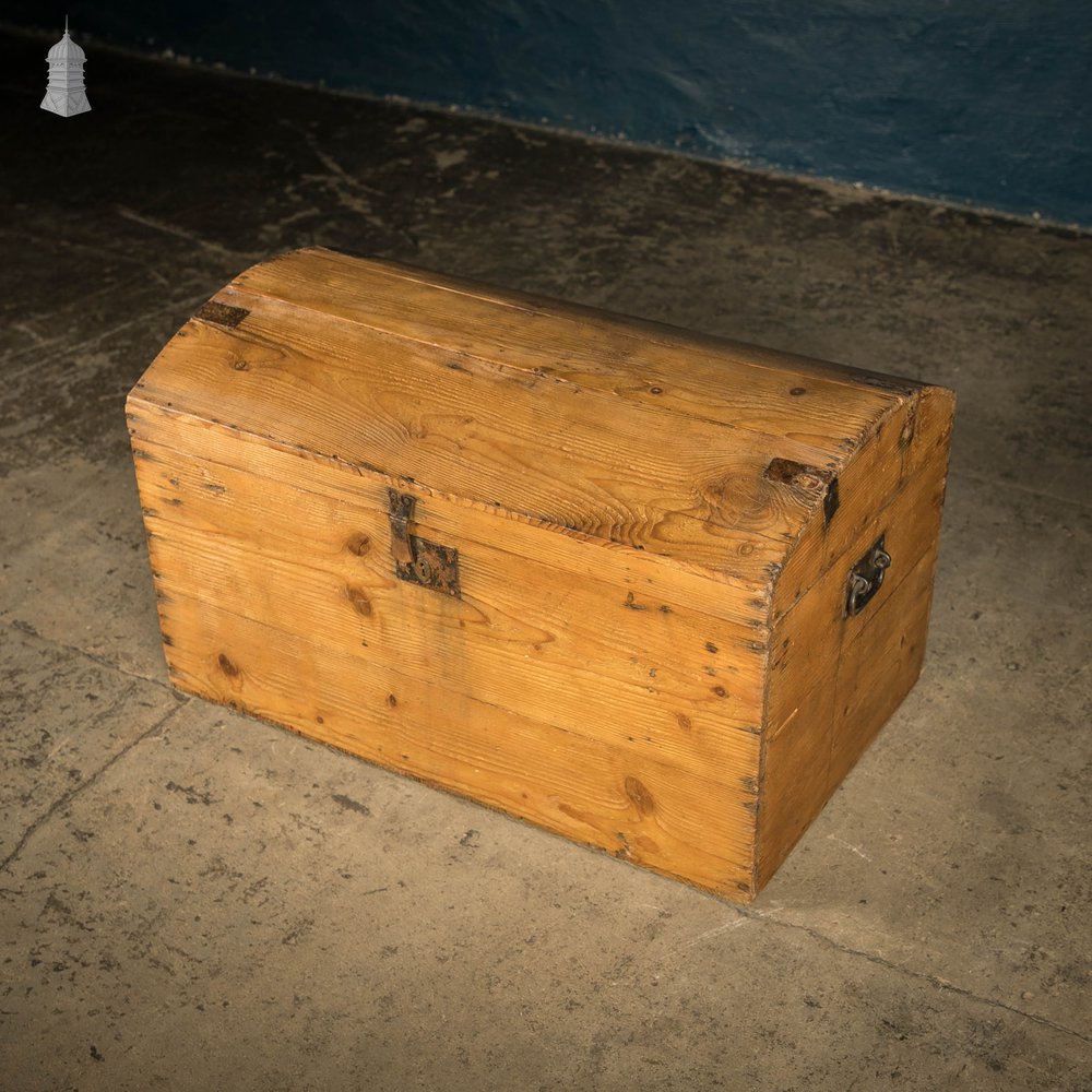 Dome Top Trunk, 19th C Pine Blanket Box Wooden Chest