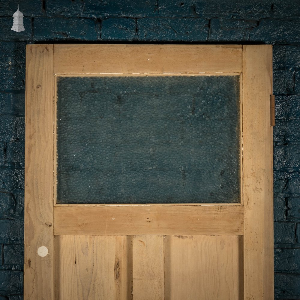 Glazed Door, 19th C Pine with ‘Hammered Cathedral’ Style Glass