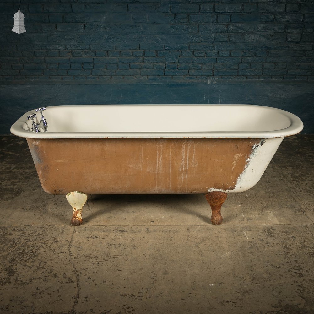 Roll Top Bath, Cast Iron on Legs with Taps