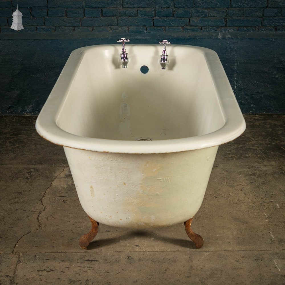 Roll Top Bath, Cast Iron on Legs with Taps