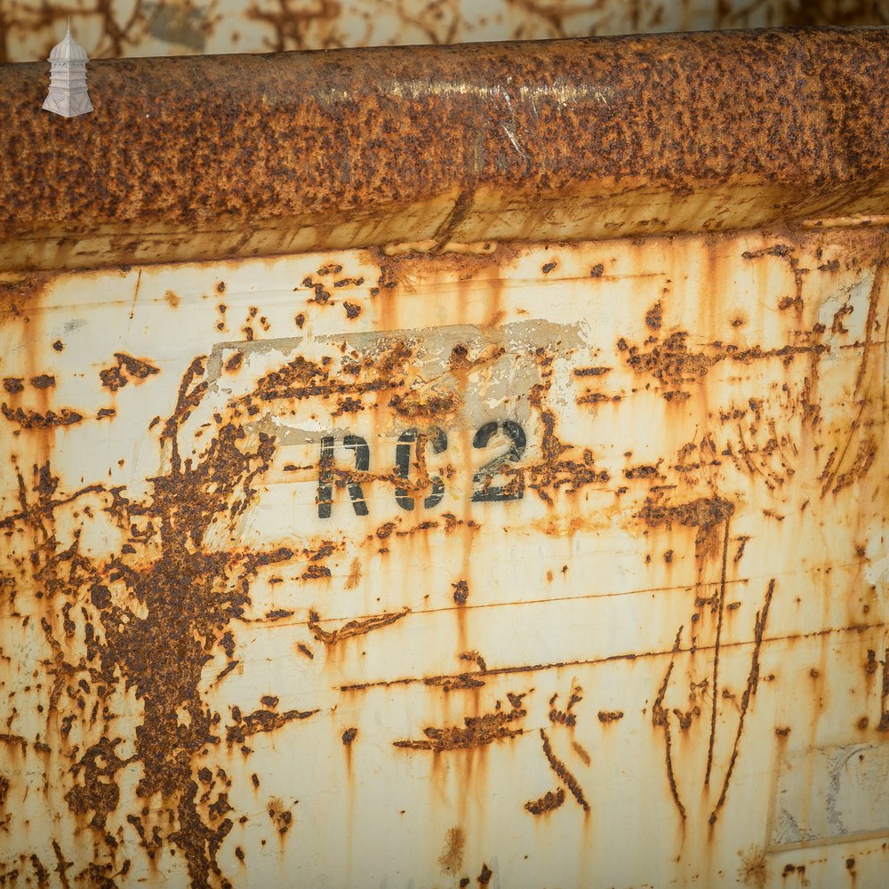 Wheeled Industrial Cart, Rusty Distressed White Painted Steel, Factory Skip