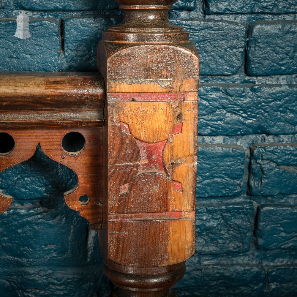 Pitch Pine Ecclesiastical Balustrade Church Handrail 19th C with Turned Newels and Spindles