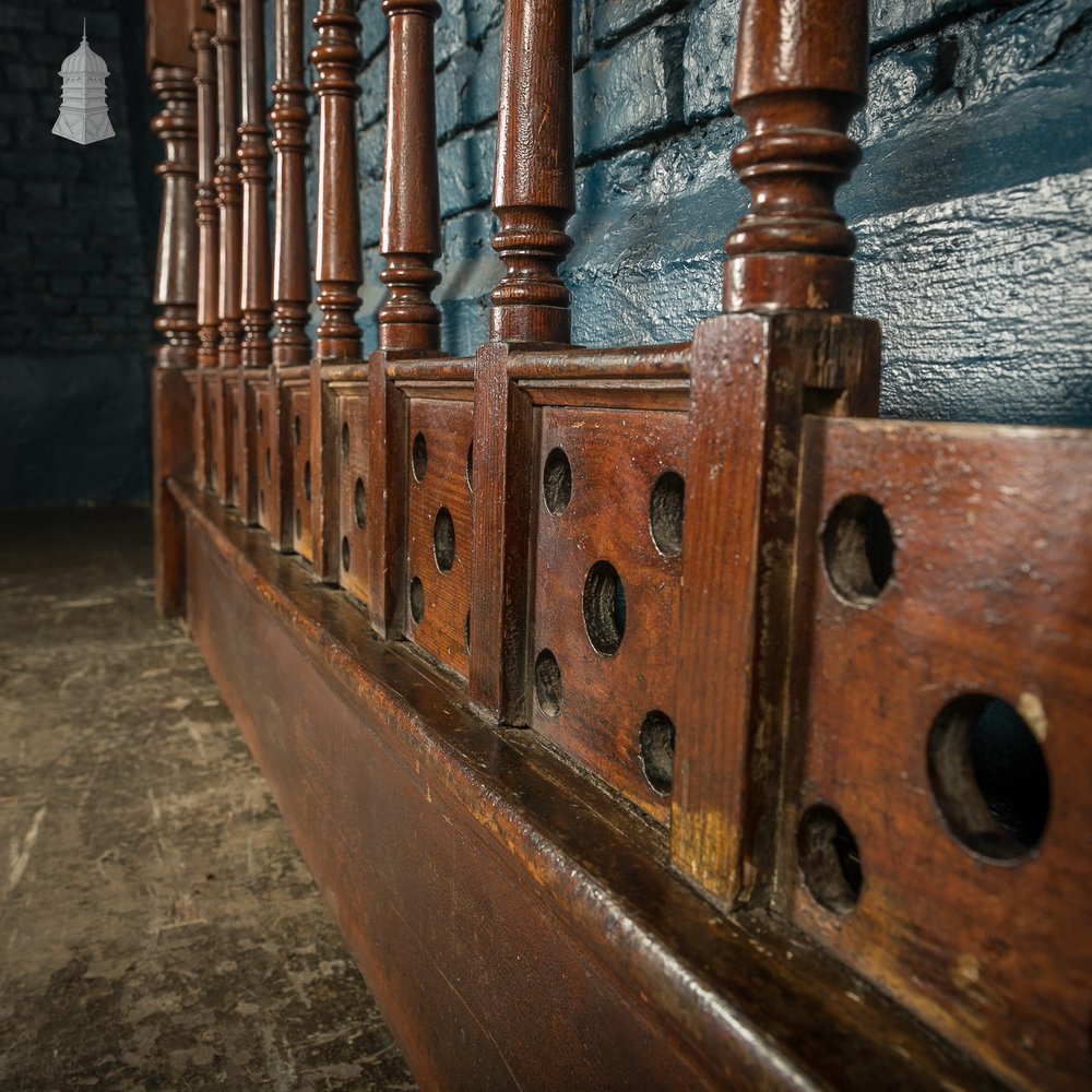 Pitch Pine Ecclesiastical Balustrade Church Handrail 19th C with Turned Newels and Spindles