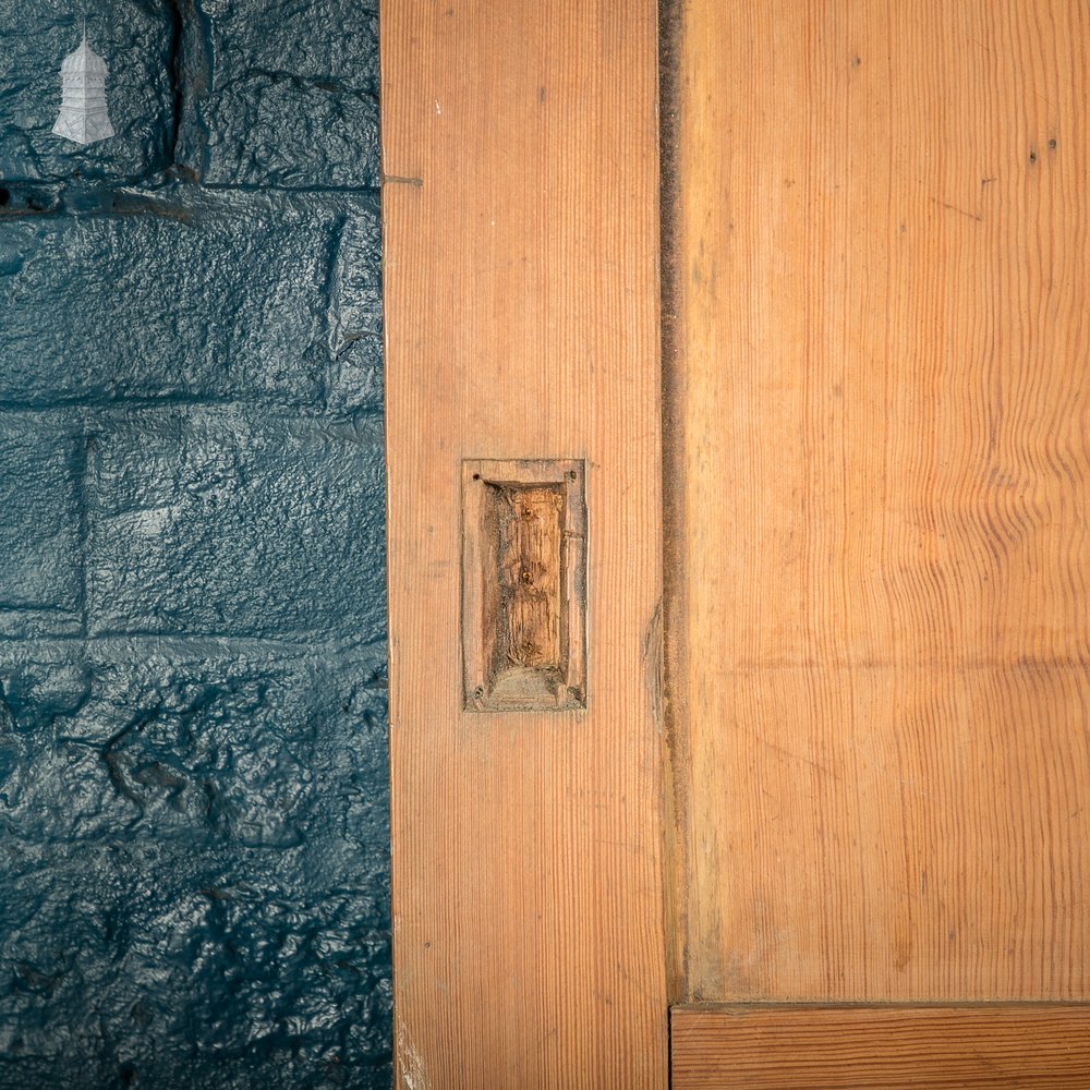 Pitch Pine Paneled Door with Leaded Glass Window, Victorian