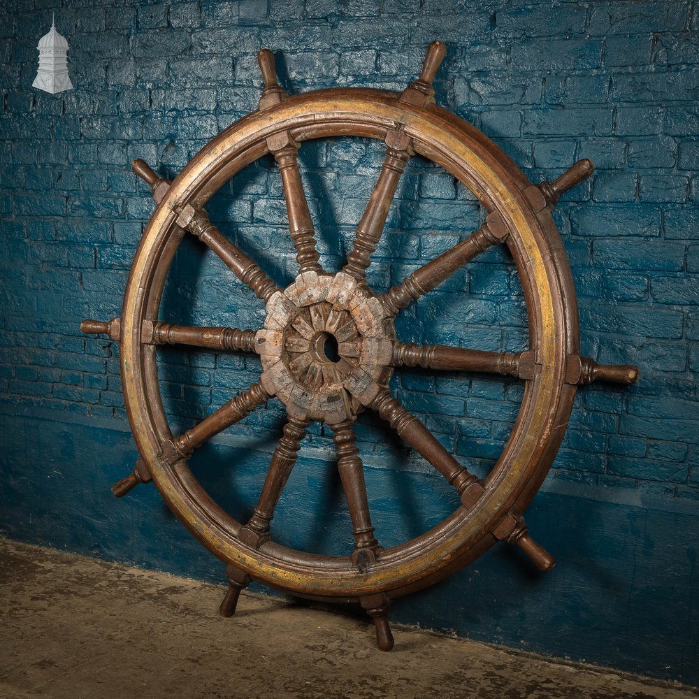 5ft Ship’s Helm / Wheel, Teak and Brass