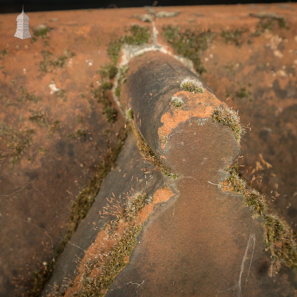 Parapet Coping Bricks, Decorative Rose Detail, 19th C Weathered Red Clay, Pair