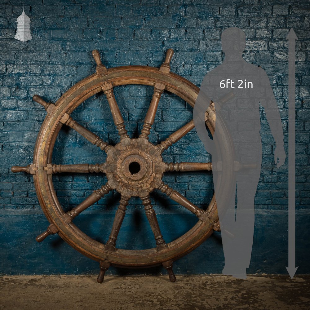 5ft Ship’s Helm / Wheel, Teak and Brass
