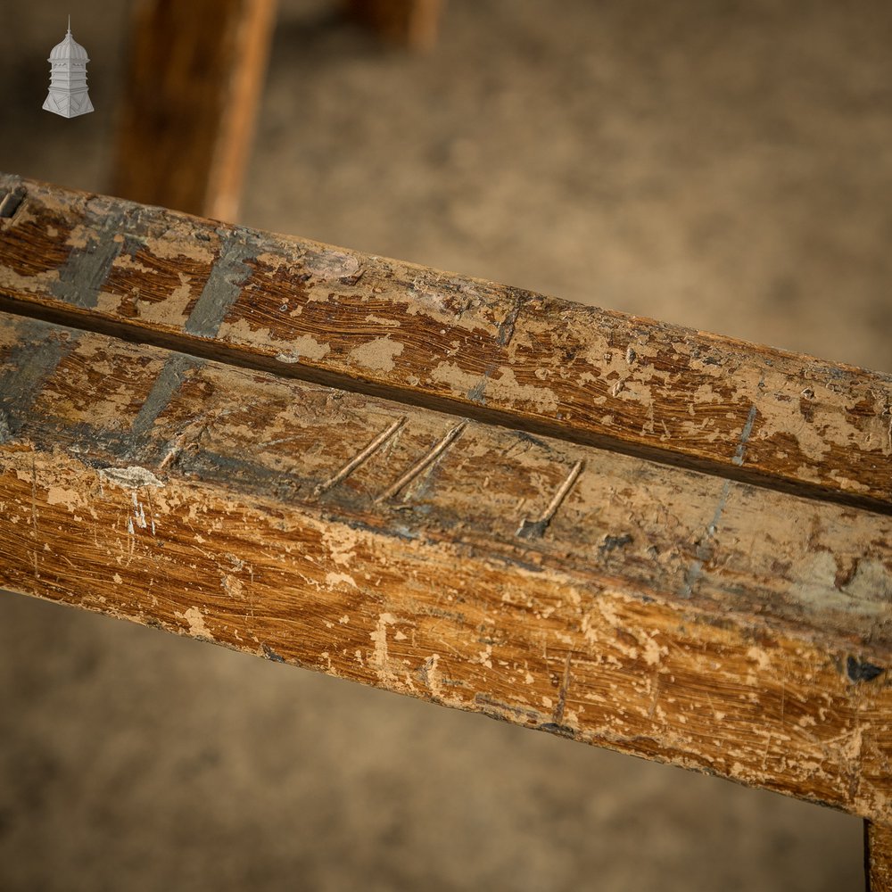 Trestle Coffin Stands, 19th C Distressed Pine Finish, Pair