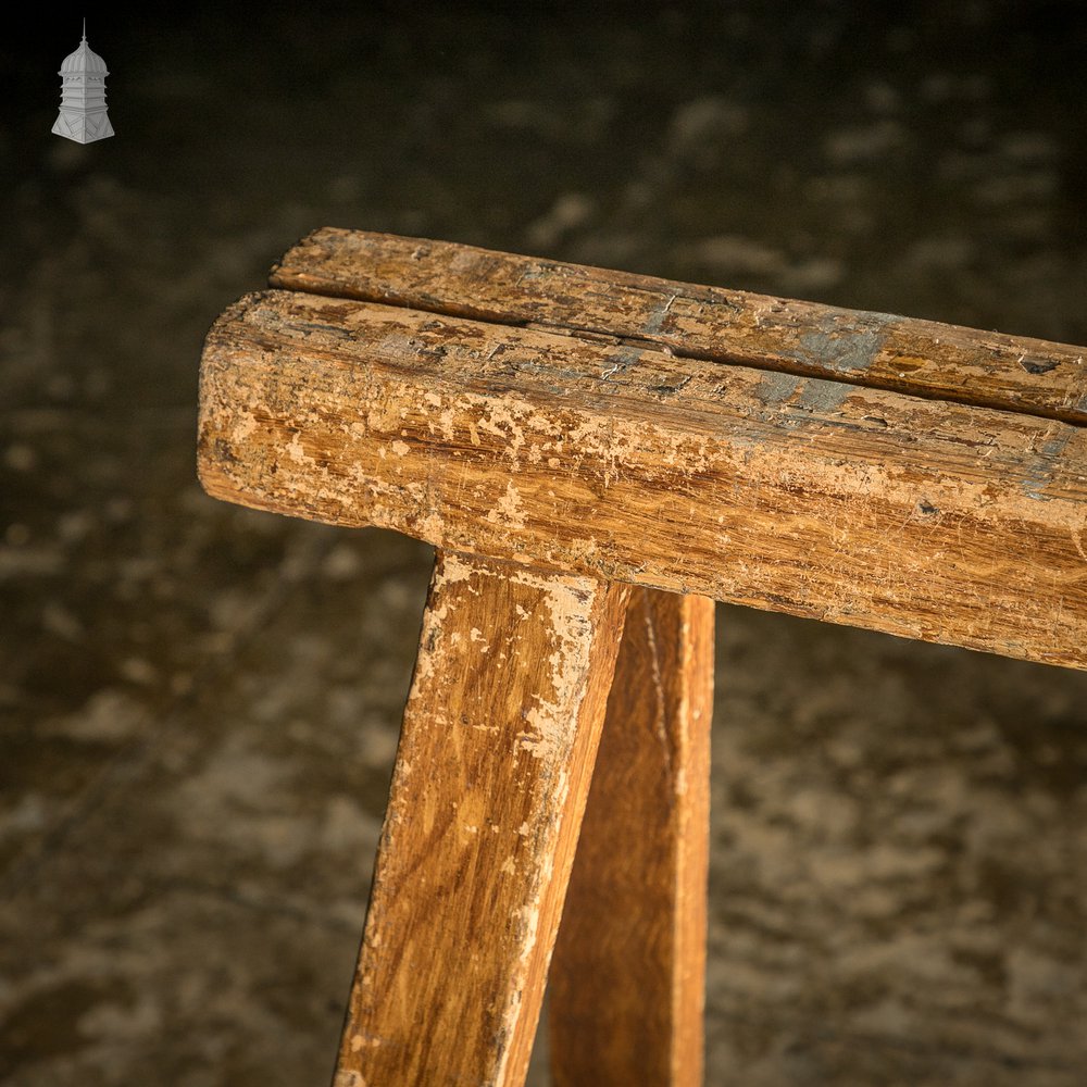 Trestle Coffin Stands, 19th C Distressed Pine Finish, Pair