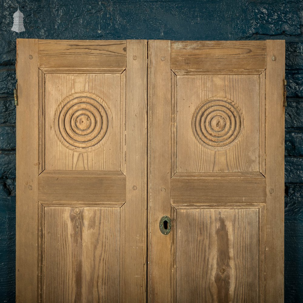 Pine Cupboard Door Pair, Bullseye Rosette Design