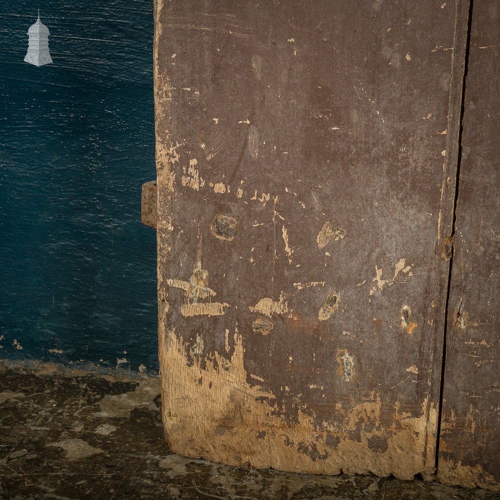 Hardwood Barn Door, 18th C Braced and Ledged with Period Repair and Distressed Brown Paint Finish