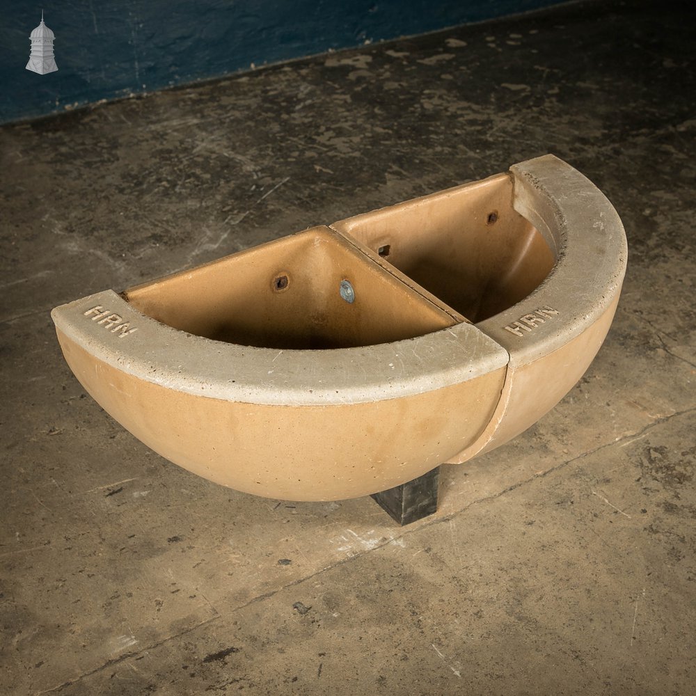 Concrete Corner Mangers, Pair of Trough Feeders Reclaimed from St Johns Barracks, London. Joined together to create a Semi Circle Planter