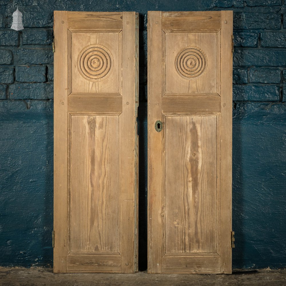 Pine Cupboard Door Pair, Bullseye Rosette Design