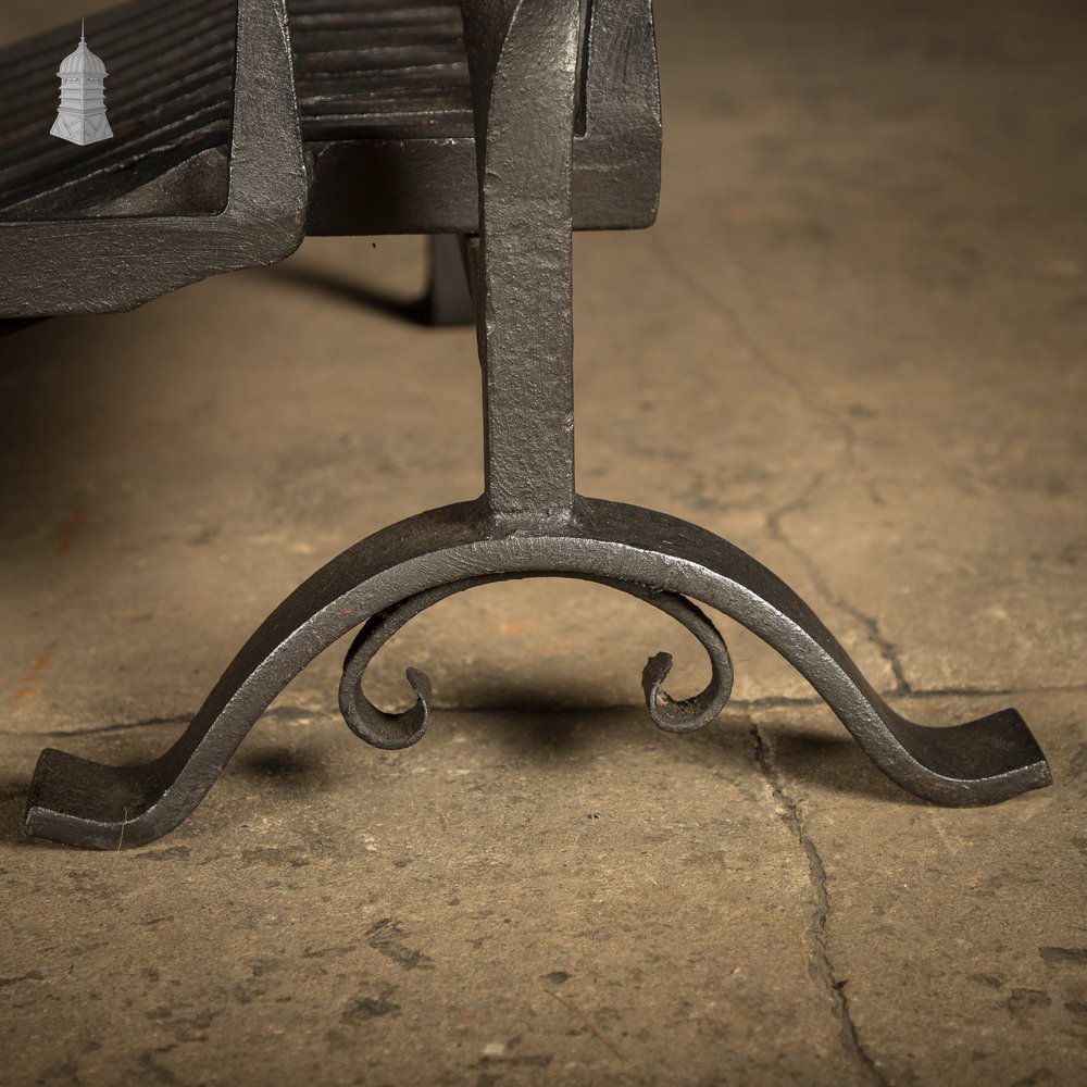 Fire Grate and Andirons, Cast Iron with Fleur de Lis detail