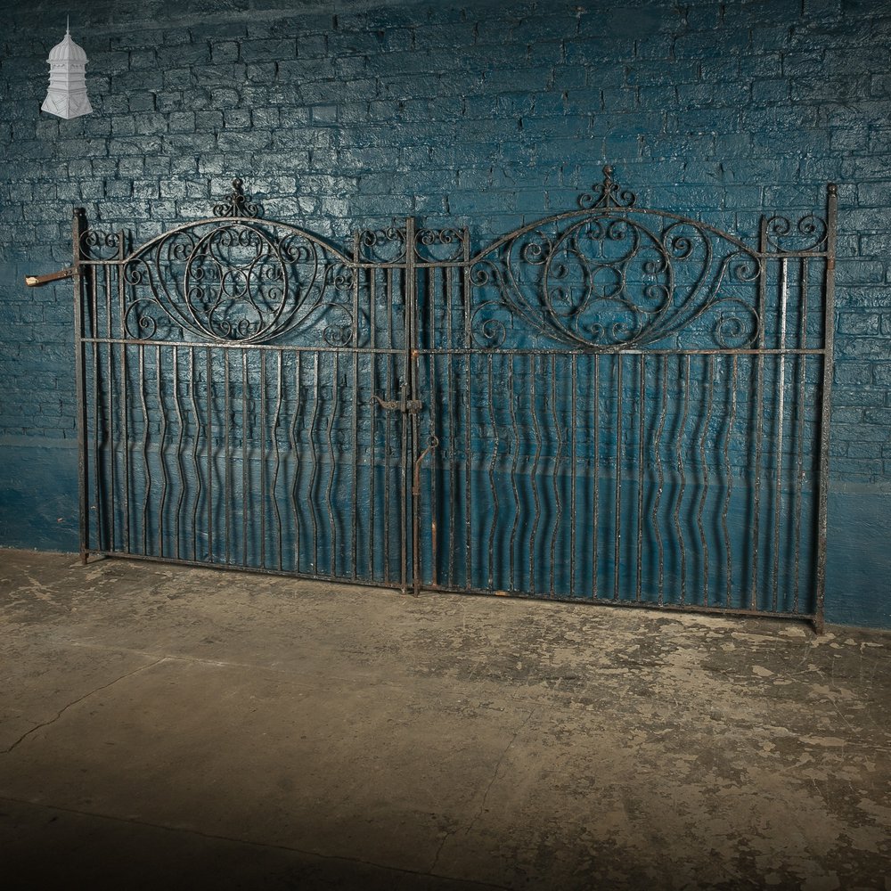 Driveway Entrance Gates, Wrought Iron with Ornate Scroll Design