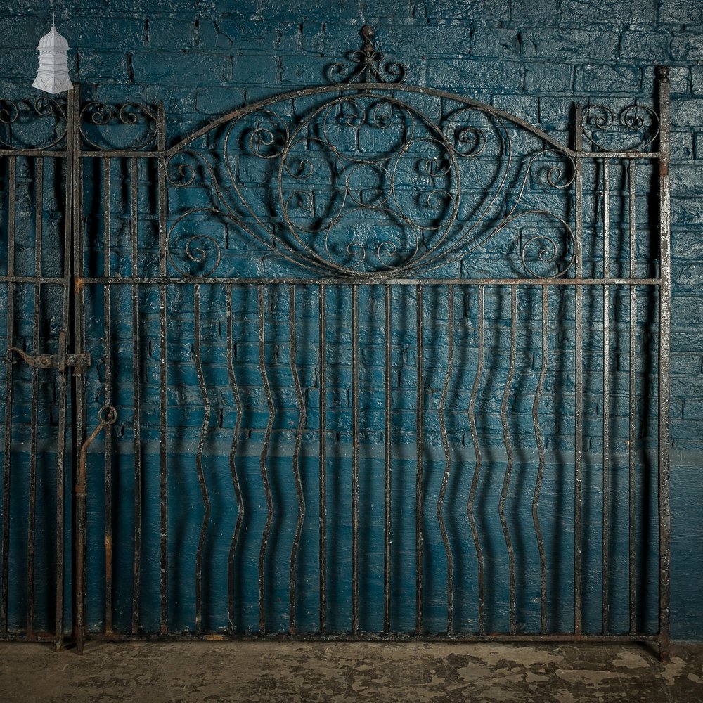 Driveway Entrance Gates, Wrought Iron with Ornate Scroll Design