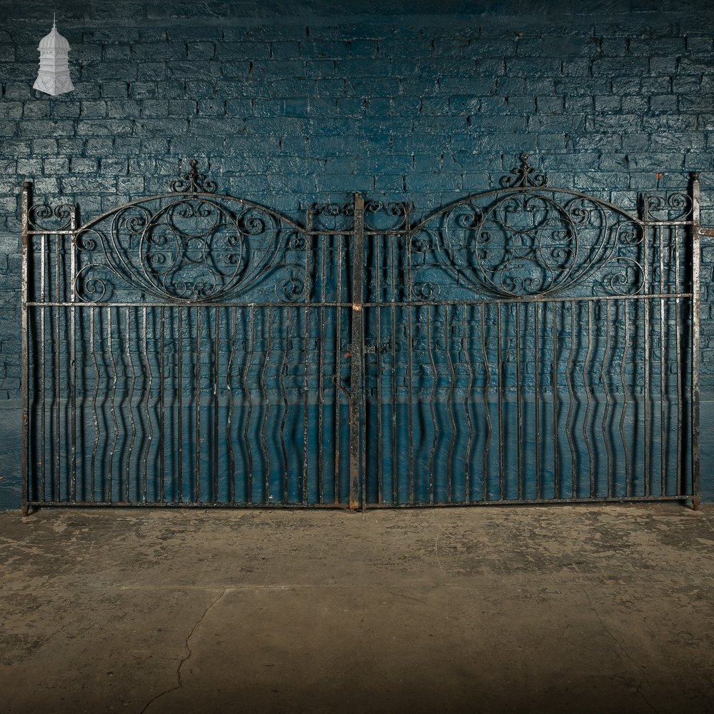 Driveway Entrance Gates, Wrought Iron with Ornate Scroll Design