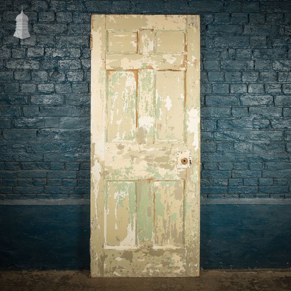 6 Panel Door, Moulded Panels with Distressed Green Paint