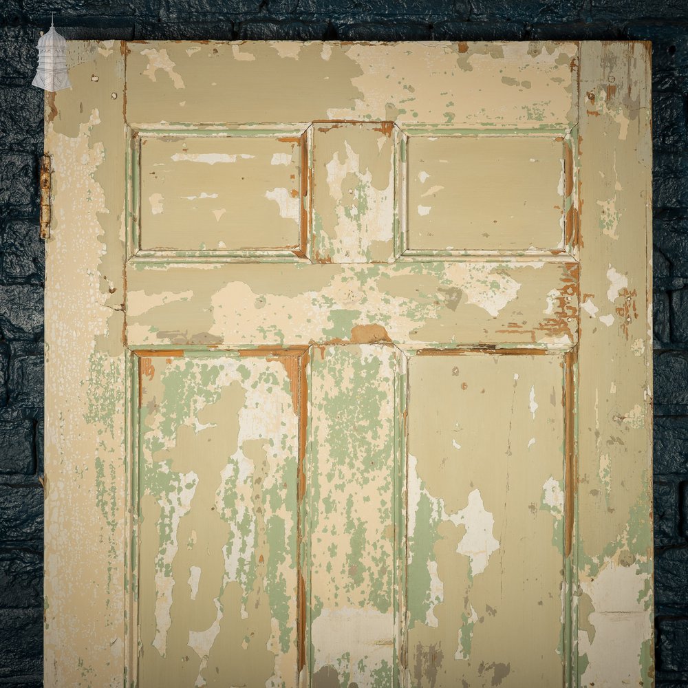 6 Panel Door, Moulded Panels with Distressed Green Paint