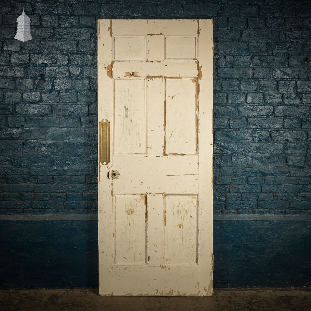 6 Panel Door, Moulded Panels with Distressed Green Paint