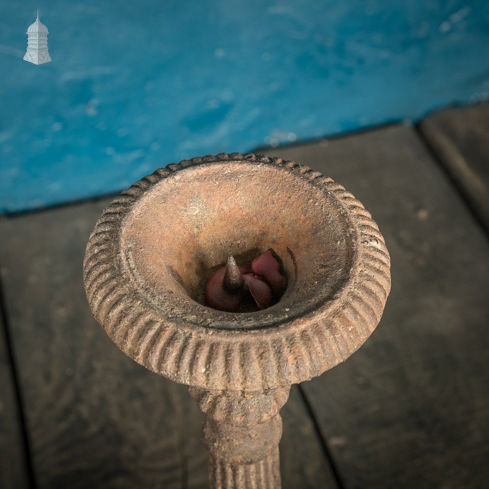 Cast Iron Candlesticks, 19th C Mock Tudor