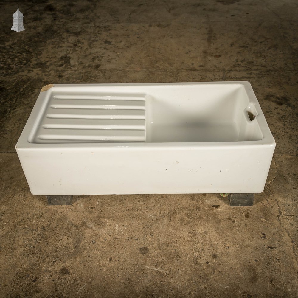 Belfast Sink with Drainer, White Glazed Butler Sink and Draining Board