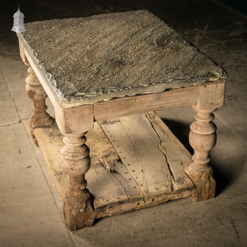 Coffee Table, 17th C Oak Base, Later Stone Top