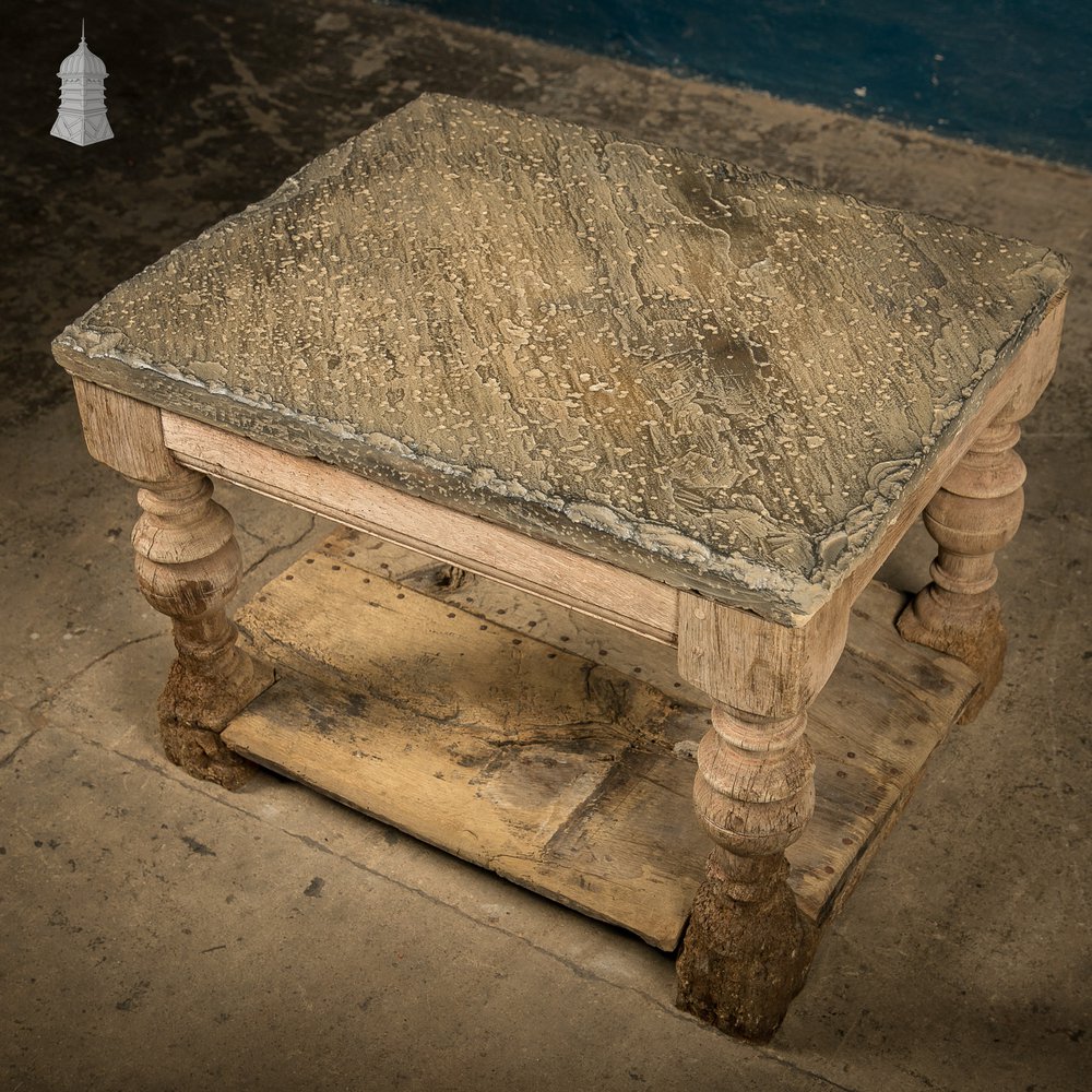 Coffee Table, 17th C Oak Base, Later Stone Top